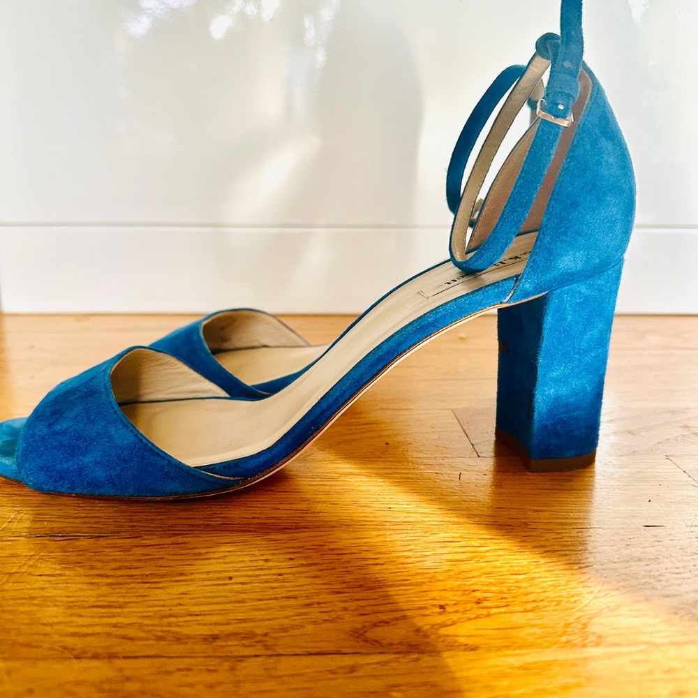 L.K. Bennett Blue Suede Block Heel Sandals - Made in  Italy - Size 41 US 10 - Picture 3 of 7